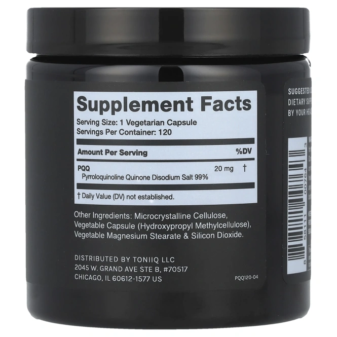 Toniiq, PQQ 20, 120 капсул (20 мг на капсулу)