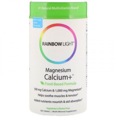 Rainbow Light, Магний и кальций+, пищевая формула, 180 таблеток