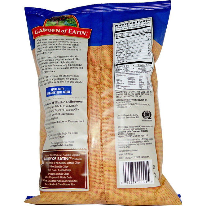 Garden of Eatin', Кукурузные чипсы Tortilla, синие чипсы, 229 г