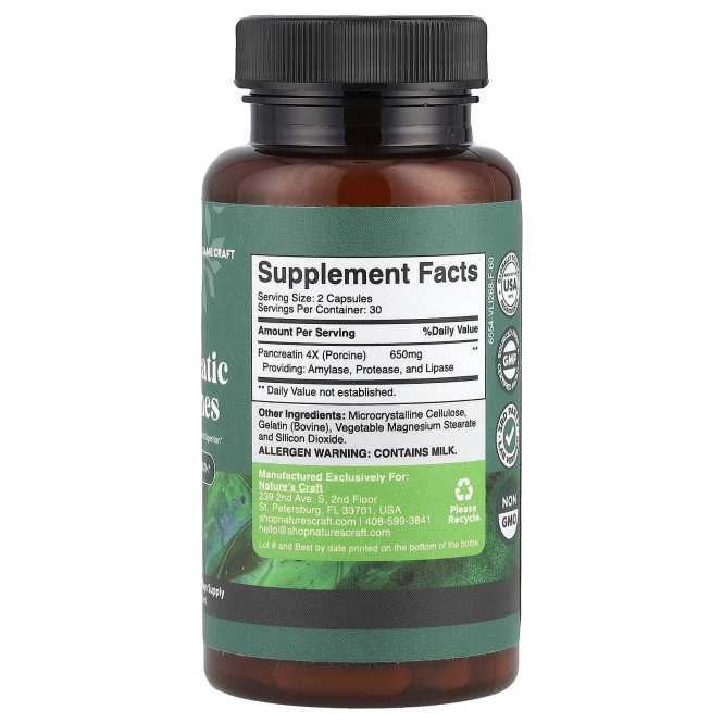 Nature's Craft, Панкреатические ферменты, 60 капсул