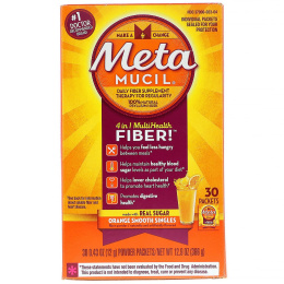 Metamucil, 4 in 1 MultiHealth Fiber, Orange Smooth Singles, 30 Packets, 0.43 oz (12 g) Each