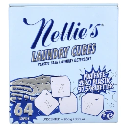 Nellie's, Cubes для стирки, средство для стирки без пластика, без отдушки, 64 загрузок, 960 г (33,9 унции)