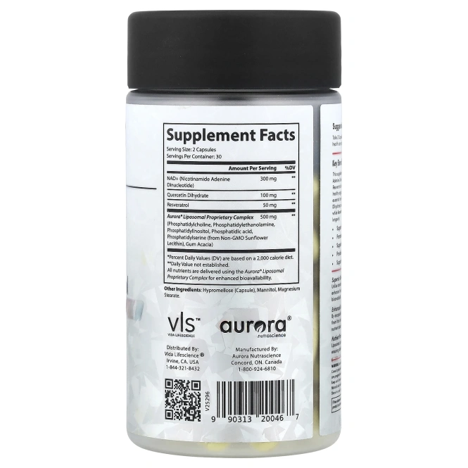 Aurora Nutrascience, НАД+ и ресвератрол, 60 капсул