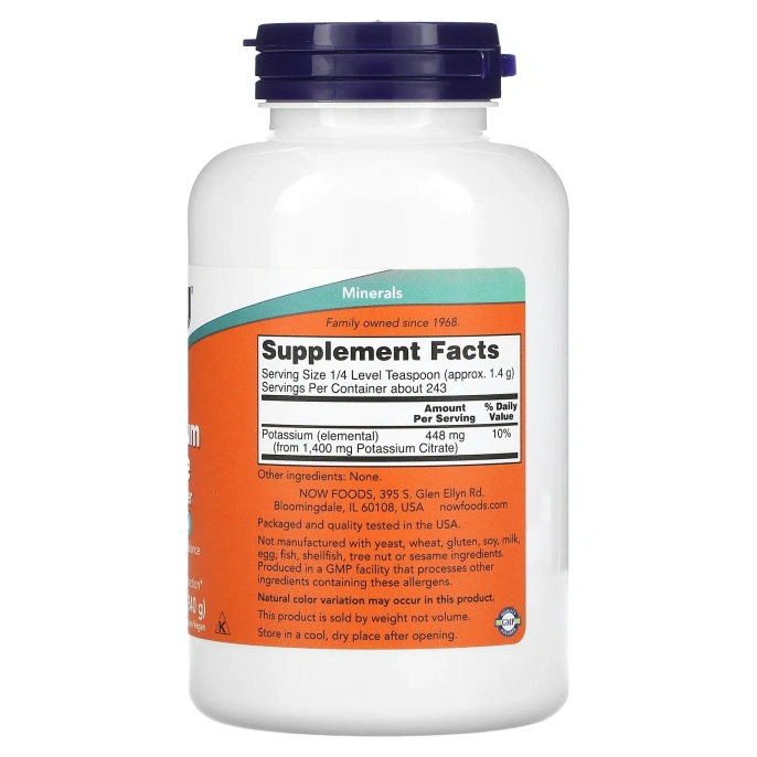 Now Foods,  Чистый порошок цитрата калия, 12 унций (340 г)