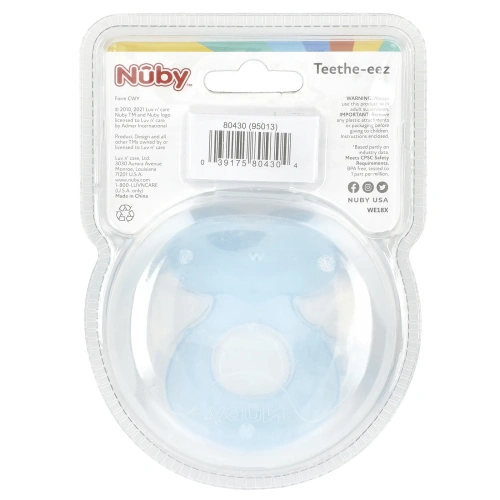 Nuby, Teethe-eez, силиконовый прорезыватель, для детей от 3 месяцев, синий, 1 штука