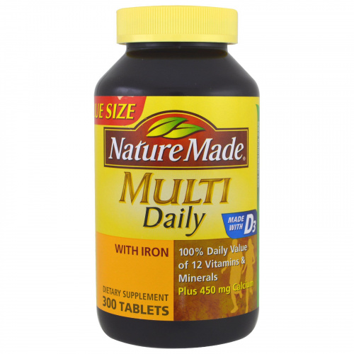 Nature Made, Мультивитамины На каждый день, С железом, 300 таблеток
