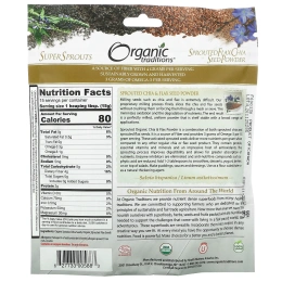 Organic Traditions, Порошок из пророщенных семян Чиа и льна 8 унций