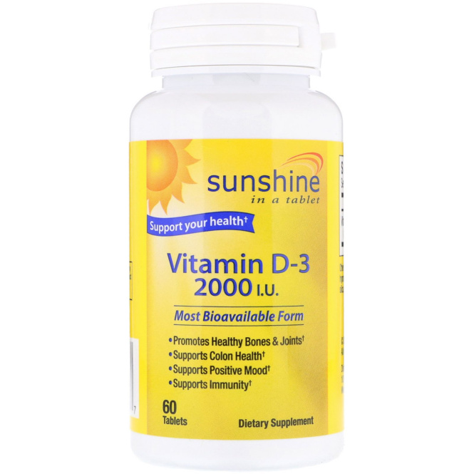 Sunshine, Vitamin D3, 2000 МЕ, 60 Tablets