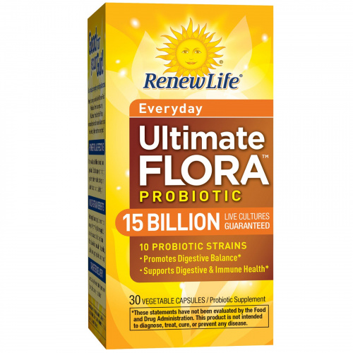 Renew Life, Каждый день, Ultimate Flora Probiotic, 15 млрд живых культур, 30 растительных капсул