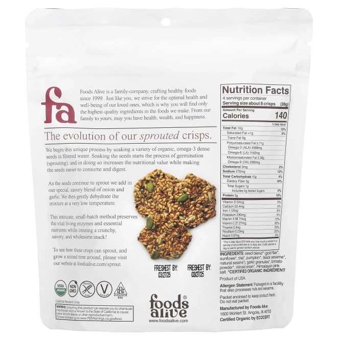 Foods Alive, Хрустящие чипсы, лук и чеснок, 113 г (4 унции)