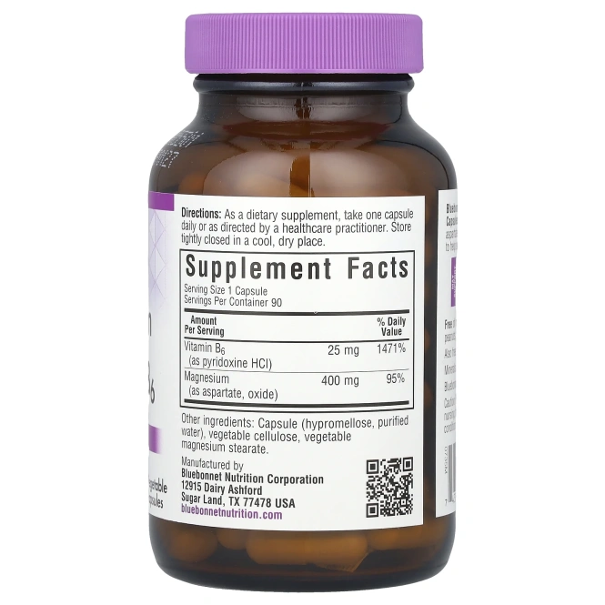 Bluebonnet Nutrition Magnesium Plus B6, 90 растительных капсул