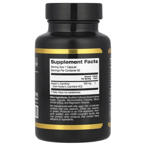 California Gold Nutrition, Спорт, ацетил-L-карнитин, 500 мг, 60 вегетарианских капсул