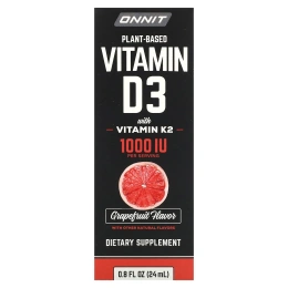 Onnit, Витамин D3 на растительной основе с витамином K2, грейпфрут, 1000 МЕ, 24 мл (0,8 жидк. унц.)