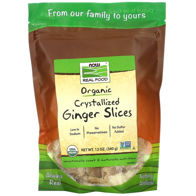 NOW Foods, Real Food, органические засахаренные кусочки имбиря, 340 г (12 унций)