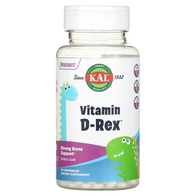 KAL, Vitamin D-Rex, Bubblegum, 400 МЕ, 90 жевательных таблеток