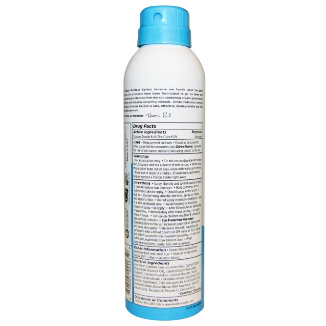 Goddess Garden, Organics, натуральное солнцезащитное средство, спорт, спрей, SPF 30, 6 унций (177 мл)
