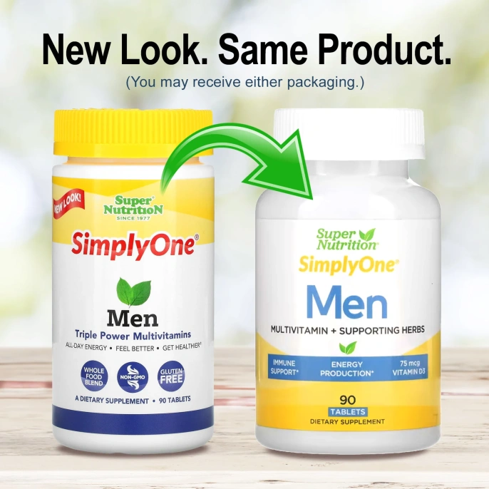 Super Nutrition, SimplyOne, мощные поливитамины тройного действия для мужчин, 90 таблеток