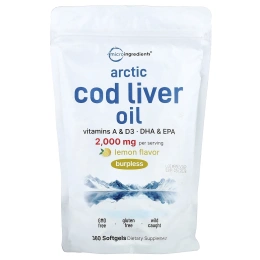 Micro Ingredients, жир печени арктической трески, лимон, 360 капсул (666 мг в 1 капсуле)