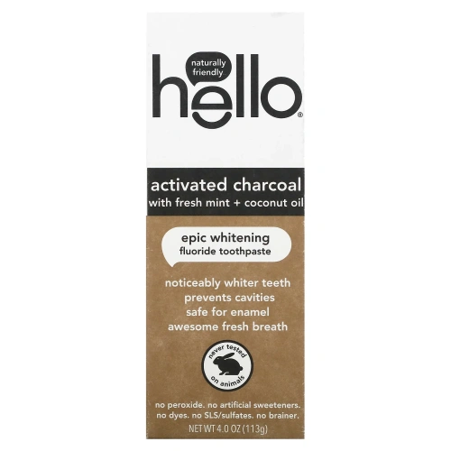 Hello, Activated Charcoal Epic Whitening Fluoride Toothpaste, Fresh Mint + Coconut Oil, 4.0 oz (113 g)