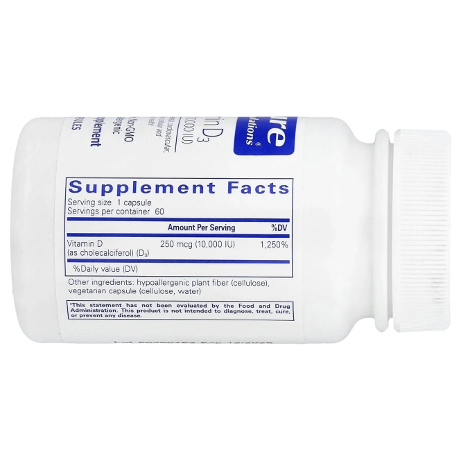 Pure Encapsulations, Vitamin D3, 250 mcg (10,000 IU), 60 Capsules
