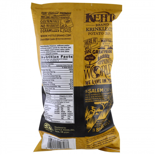 Kettle Foods, Картофельные чипсы, соль и свежий молотый перец, 142 г (5 унций)