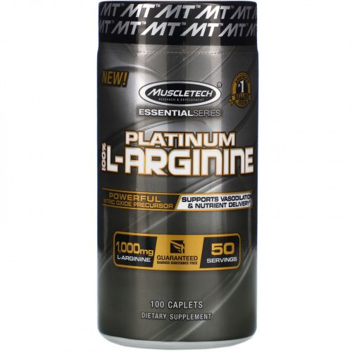 Muscletech, Platinum 100% L-Arginine, 1000 мг, 100 капсуловидных таблеток
