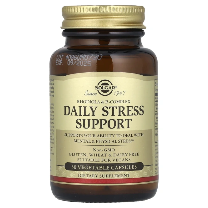 Solgar, Rhodiola & B-Complex, ежедневная поддержка при стрессе, 30 растительных капсул