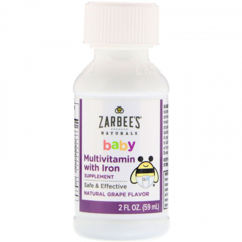 Zarbee's, Нэчуралс, мультивитамин для малышей с железом, натуральный виноградный вкус, 2 жидк. унц. (59 мл)