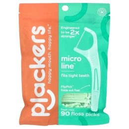 Plackers, Micro Mint, зубочистки с нитью, мята, 90 шт.