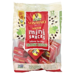 Sun-Maid, мини-снеки из органического изюма, сушеного на солнце, 12 упаковок по 0,5 унции