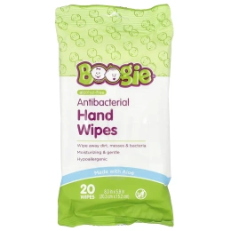 Boogie Wipes, Antibacterial Hand Wipes, Alcohol Free, 3 Packs, 20 Wipes Each