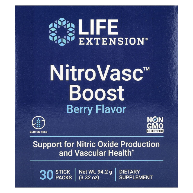 Life Extension, NitroVasc Boost, ягодный вкус, 30 пакетиков
