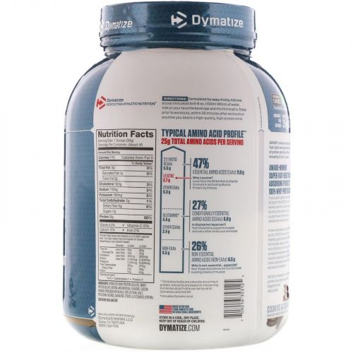 Dymatize Nutrition, ISO 100, гидролизованный 100% изолят сывороточного белка, печенье с кремом, 3 фунта (1,36 кг)