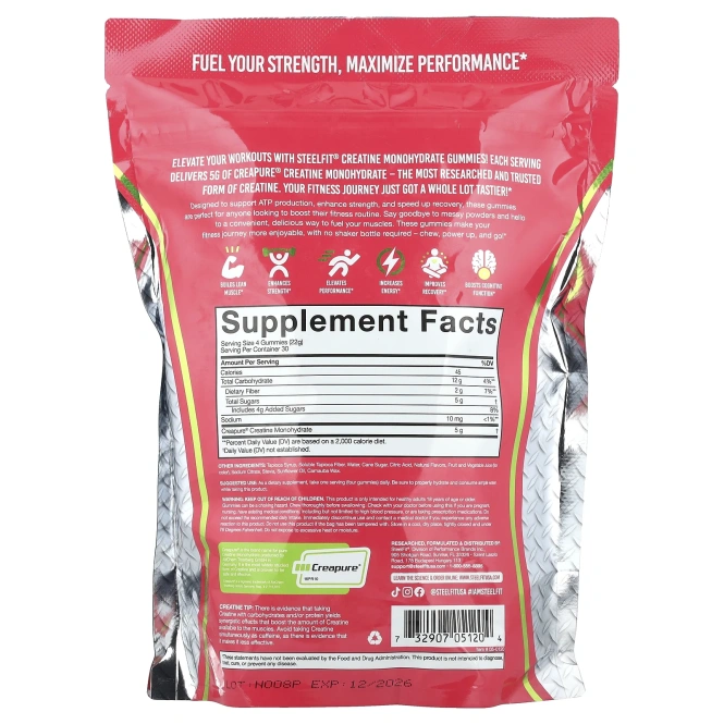 SteelFit, Жевательные мармеладки с моногидратом креатина, сочный арбуз, 120 жевательных таблеток