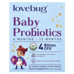 LoveBug Probiotics, Детские пробиотики, для детей от 6 до 12 месяцев, 4 млрд КОЕ, 30 порционных пакетиков
