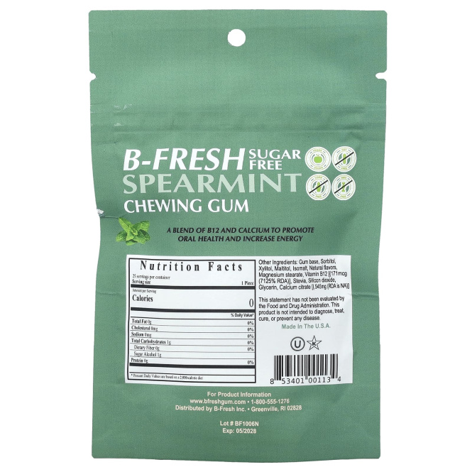 B-Fresh, Жевательная резинка, мята, без сахара, 25 шт. (50 г)