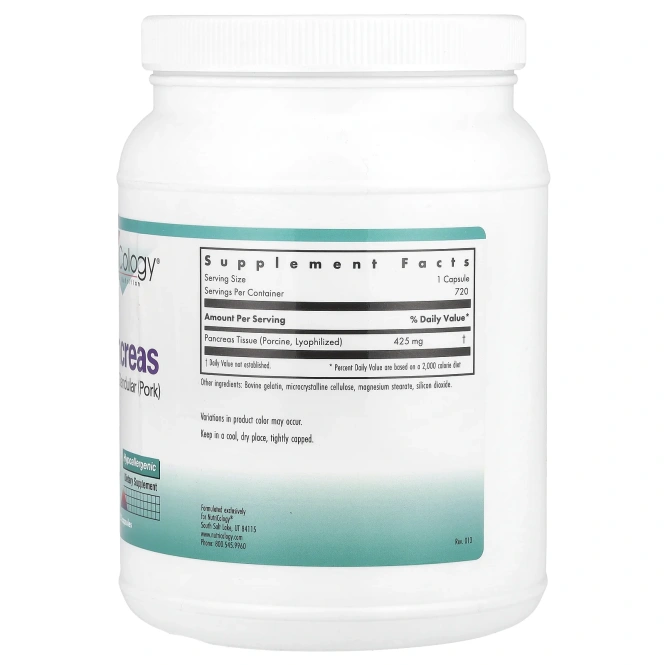 Nutricology, поджелудочная железа, натуральные железы (свинина), 720 капсул