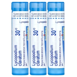 Boiron, Lycopodium, от вздутия живота и газообразования, гранулы Meltaway, 30C, 3 пробирки, 80 гранул в каждой
