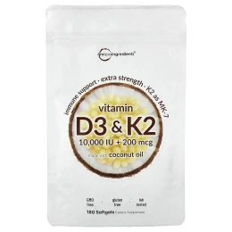 Micro Ingredients, витамины D3 и K2, 180 капсул