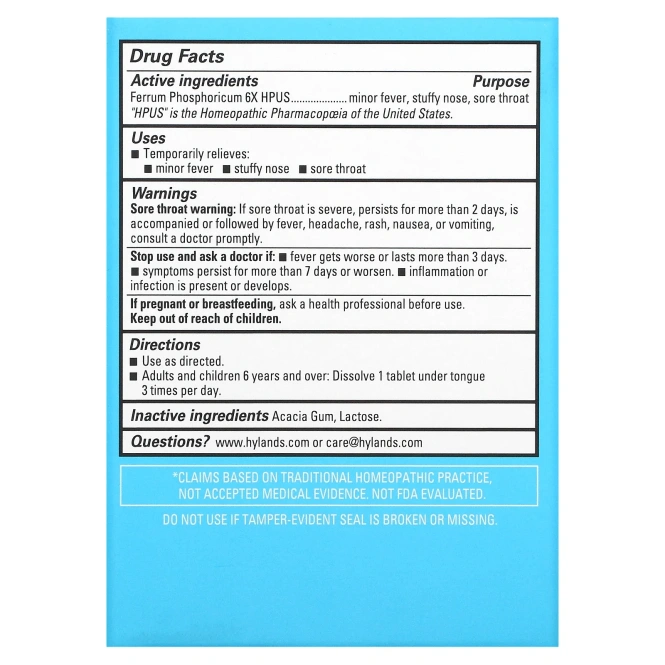 Hyland's Naturals, Клеточная соль №4 Ferrum Phosphoricum 6X 100 таблеток