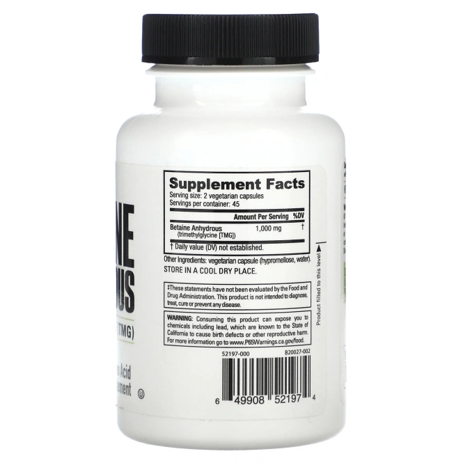 NutraBio, Безводный бетаин, 90 капсул