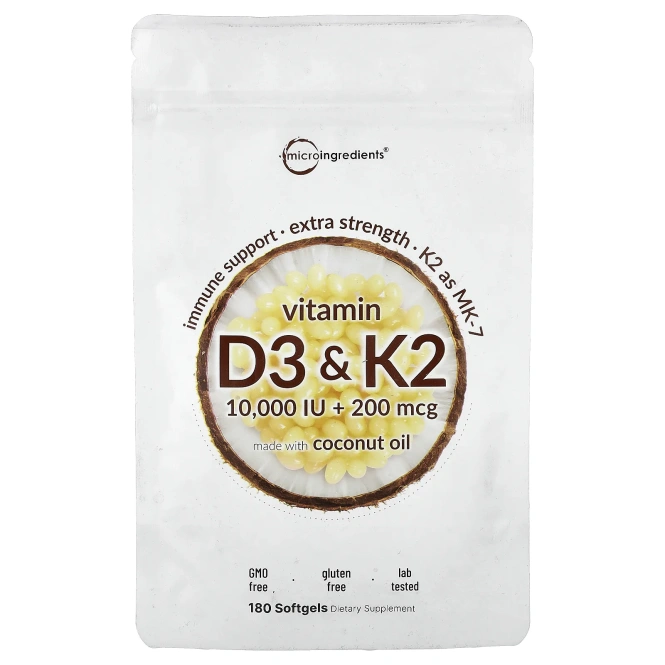 Micro Ingredients, витамины D3 и K2, 180 капсул