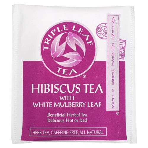 Triple Leaf Tea, гибискус с листьями белой шелковицы, без кофеина, 20 чайных пакетиков, 38 г (1,34 унции)