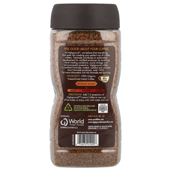 Highground Coffee, Органический растворимый кофе, средний, 100 г