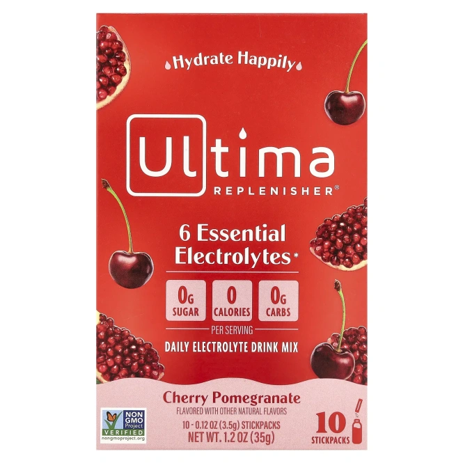 Ultima Replenisher, 6 Essential Electrolytes, ежедневная смесь для приготовления электролитов, вишня и гранат, 10 пакетиков по 3,5 г (0,12 унции)