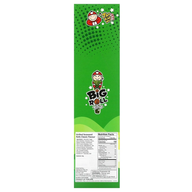 Tao Kae Noi, Big Roll, рулет из морских водорослей на гриле, классический, 6 пакетиков по 3 г (0,11 унции)