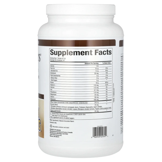 Natural Factors, Whey Factors, сывороточный протеин из молока коров на подножном вскармливании, натуральны шоколадный вкус, 2 фунта (907 г)
