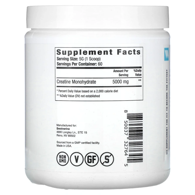 Swolverine, моногидрат креатина, без добавок, 300 г (10,58 унции)
