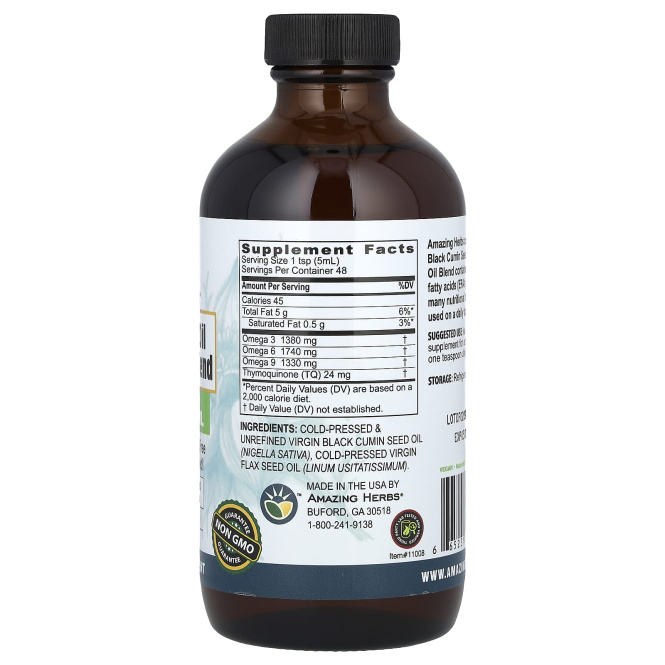 Amazing Herbs, Смесь масел черного тмина с чистым льняным маслом холодного отжима, 8 fl. унция (240 мл)