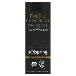 Dr. Mercola, Solspring®, Biodynamic®, темный шоколад, 70% какао с гималайской солью, 12 плиток по 40 г (1,41 унции)